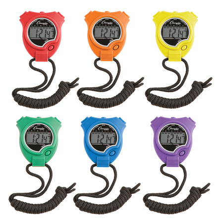 CHAMPION SPORTS Stop Watch, Assorted Colors, PK6 910SET